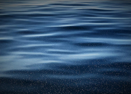 Deep blue wavy waters with white specks along the lower half of the image.