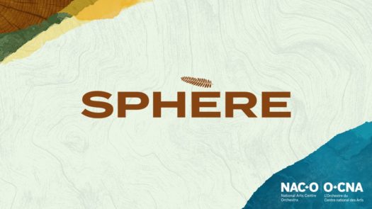 Graphic banner for SPHERE festival, with SPHERE written in brown uppercase letters and the accent on the first e is drawn as a feather.
